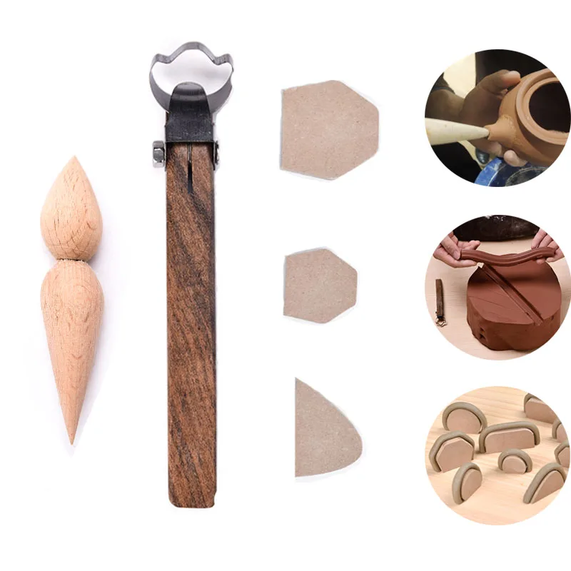 

Tea Cup Handle Teapot Mouth Manual DIY Ceramic Making Tool Adjustable Scraper Wooden Regular Mouth Trimmer Without Burr