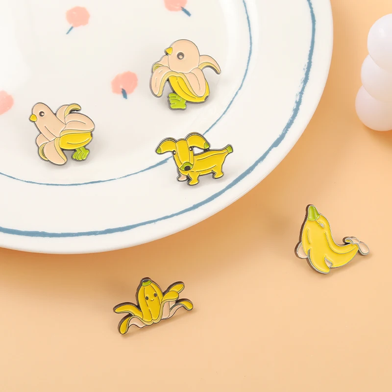 Эмалированные булавки с изображением животных банана мультяшное животное