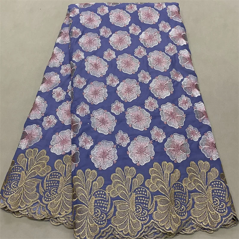 

5 Yard Swiss Fabric High Quality Latest Heavy Beaded Embroidery African 100% Cotton Voile Lace Dubai Lafaya For Wedding Party 4L