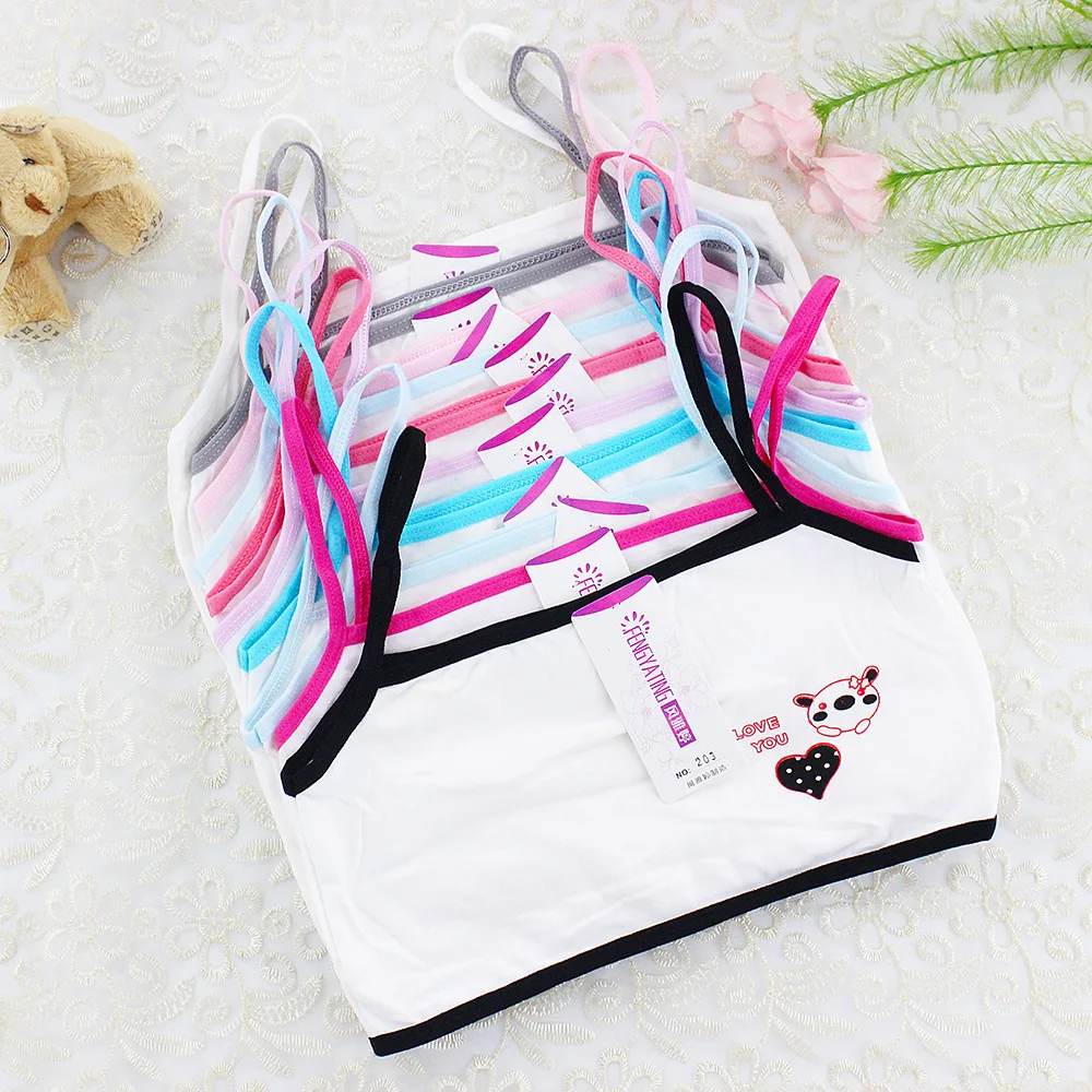 

2Pcs Teenage Girl Sling Training Bra Soft Cotton Cute Bralette Underwire Free Underwear for Puberty Girls 7-14Y