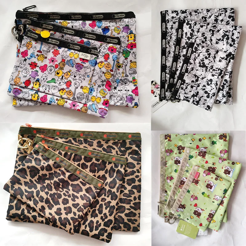 

lesportsac Leopard Print 3Pcs/set Coin Purse Mickey Mouse Zebra-Stripe Little Bear Cartoon Characters Cosmetic Bag Storage Bag