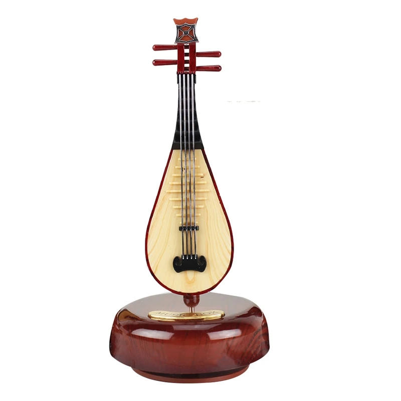 

Chinese Lute Music Box Classical Wind Up Twirling Music Box Rotating Base Instrument Miniature Artware Gift