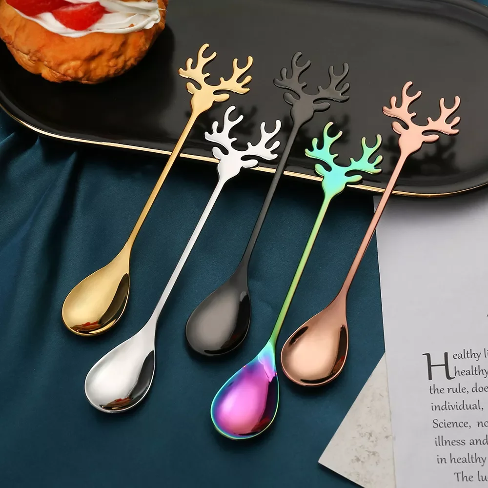 

2023New Funny tea spoons Christmas Deer Coffee Spoon 304 Stainless Steel Tableware High quality Dessert Spoon Christmas Gift