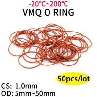 50pcs vmq o ring seal gasket thickness cs 1mm od 5 50mm silicone rubber insulated waterproof washer round shape nontoxi red
