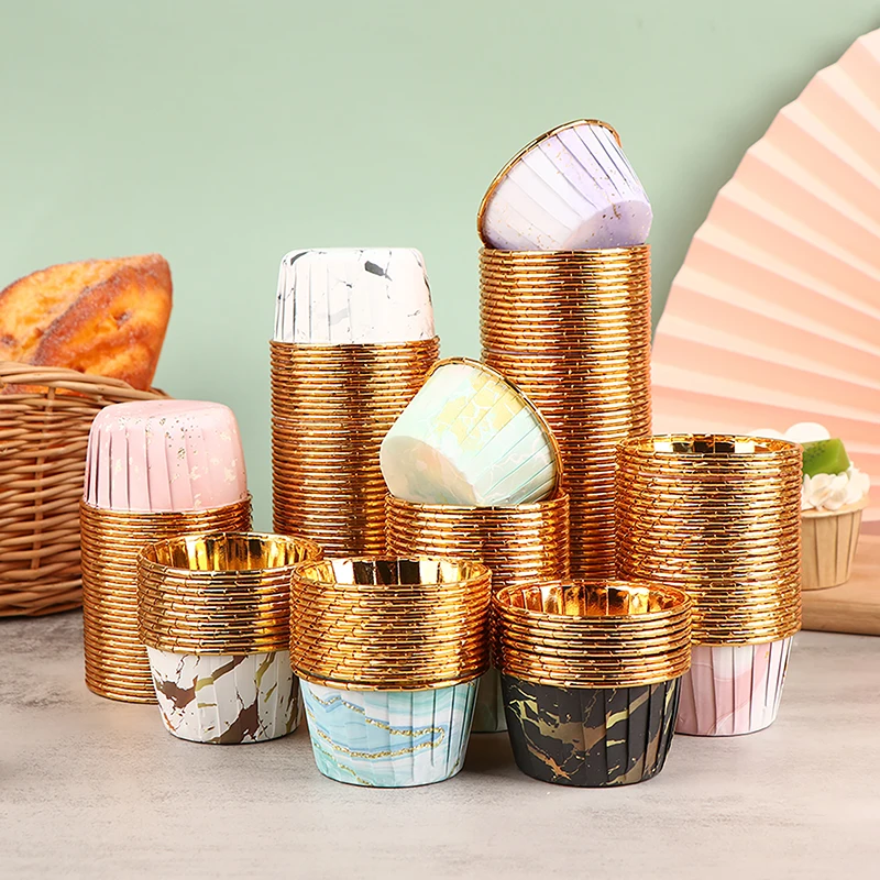 

50Pcs Muffin Cupcake Liner Paper Cups Gold Cake Wrappers Baking Cup DIY Cake Paper Cups Pastry Tools Party Supplies