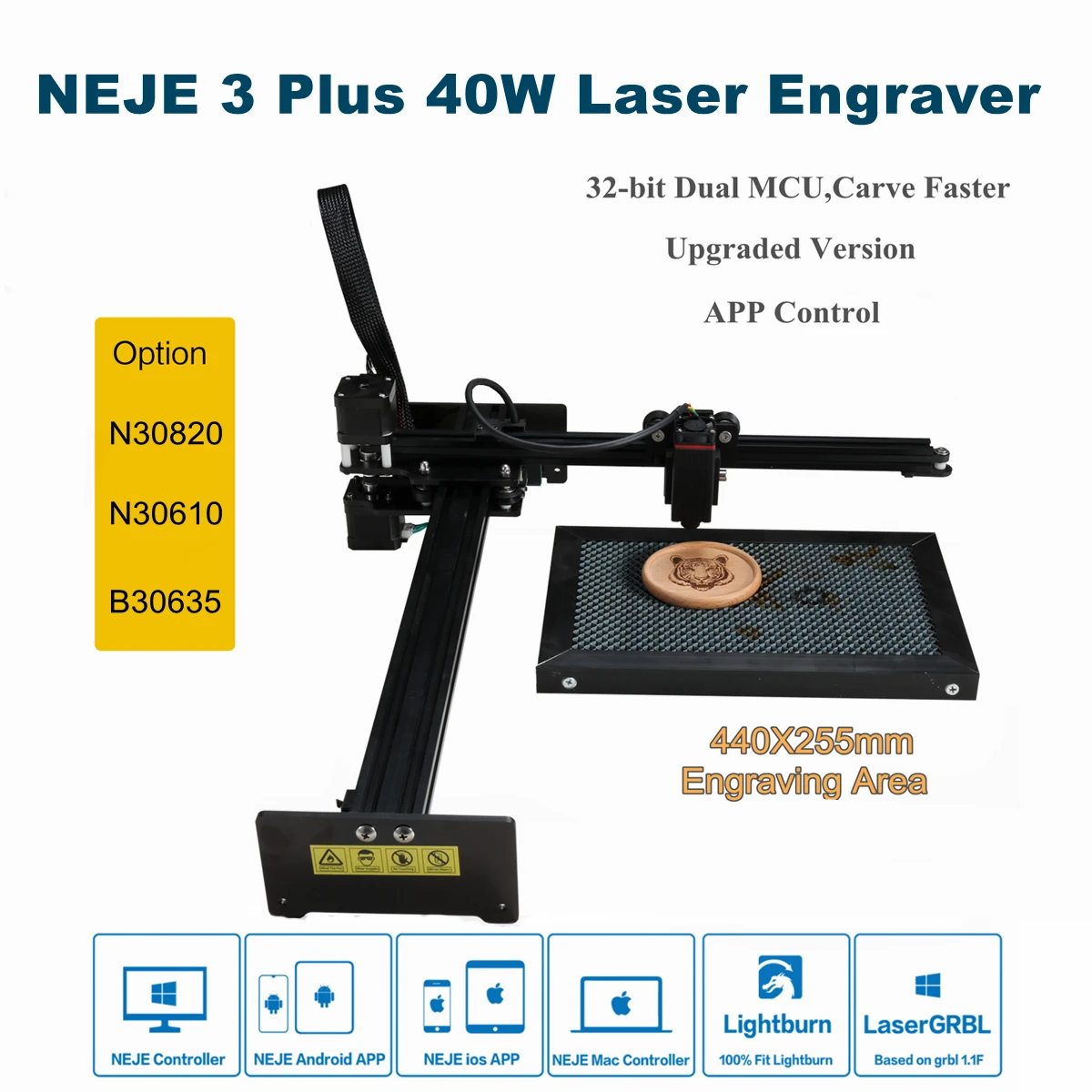 

NEJE 3 Plus 40W CNC Laser Engraver Wood Cutting Machine 3D Laser Printer with Auto Air Assist Bluetooth APP Control Lightburn