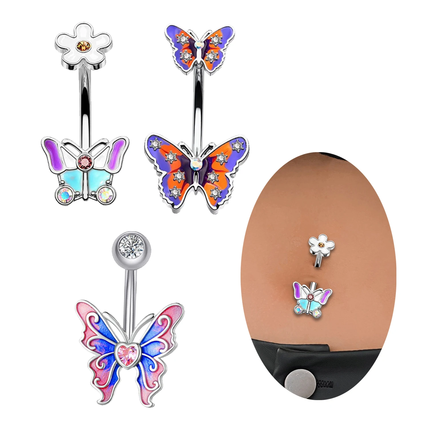 

1pcs Crystal Belly Button Rings Surgical Steel Navel Piercing Sexy Color Butterfly Belly Rings Body Piercing Ombligo Navel Rings