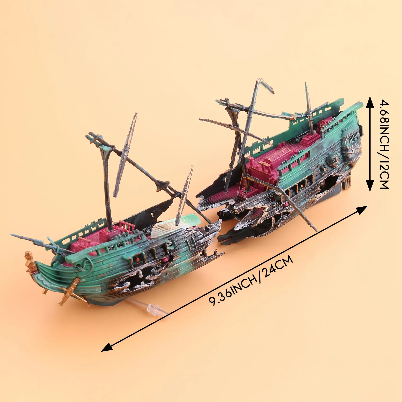 

Large Aquarium Decoration Boat Plactic Aquarium Ship Air Split Shipwreck Fish Tank Decor C