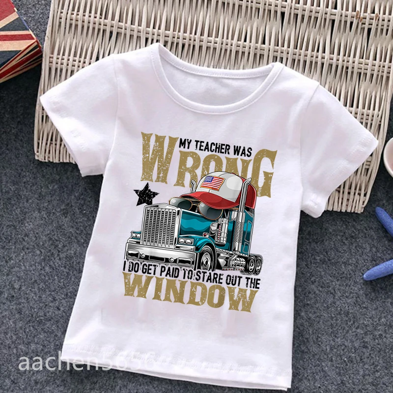Truck Funny Print Boys T-shirts Children Anime Gift Present Little Baby Harajuku Kids Summer Clothes,Drop Ship