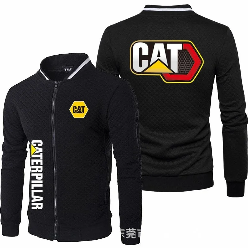 

2021 Men's Hoodie CAT Caterpillar Particle Velvet Zipper Shirt Stand Collar Business Cardigan Jacket Long Sleeve Printed Top Men