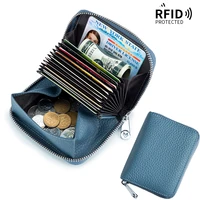 rfid womens card holder unisex wallet genuine leather business card holder zipper card protect case id bank card holders purse