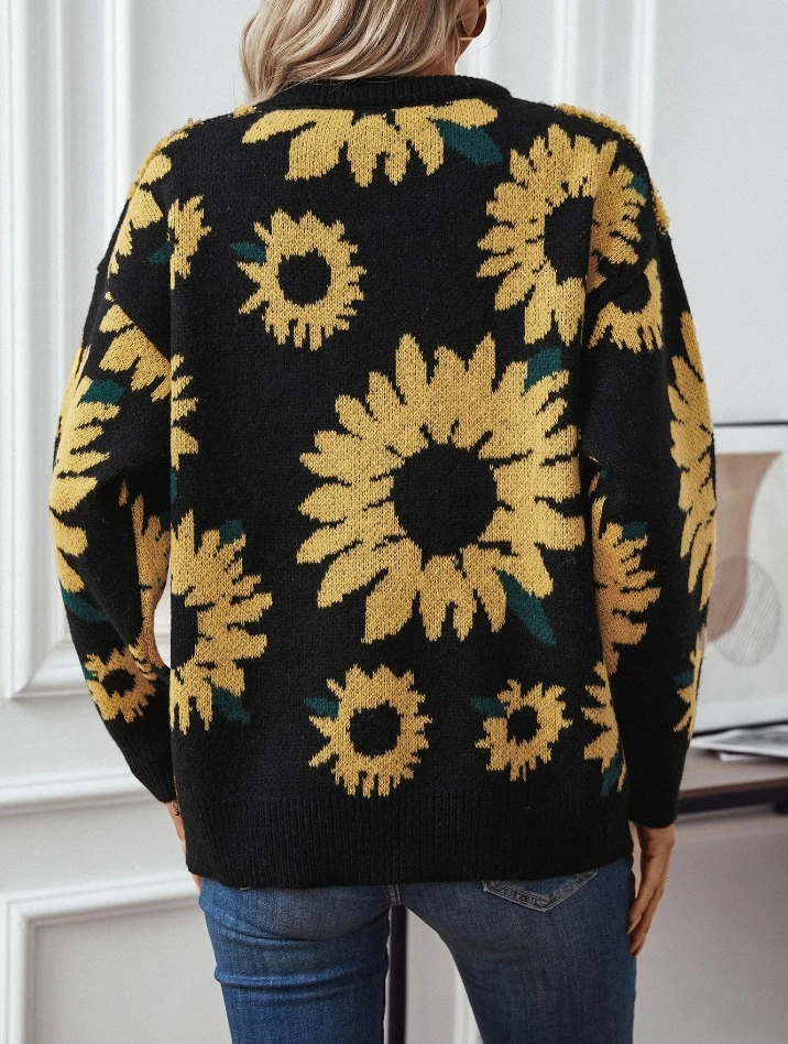 Винтажный ленивый повседневный осенний женский свитер топ с вышивкой