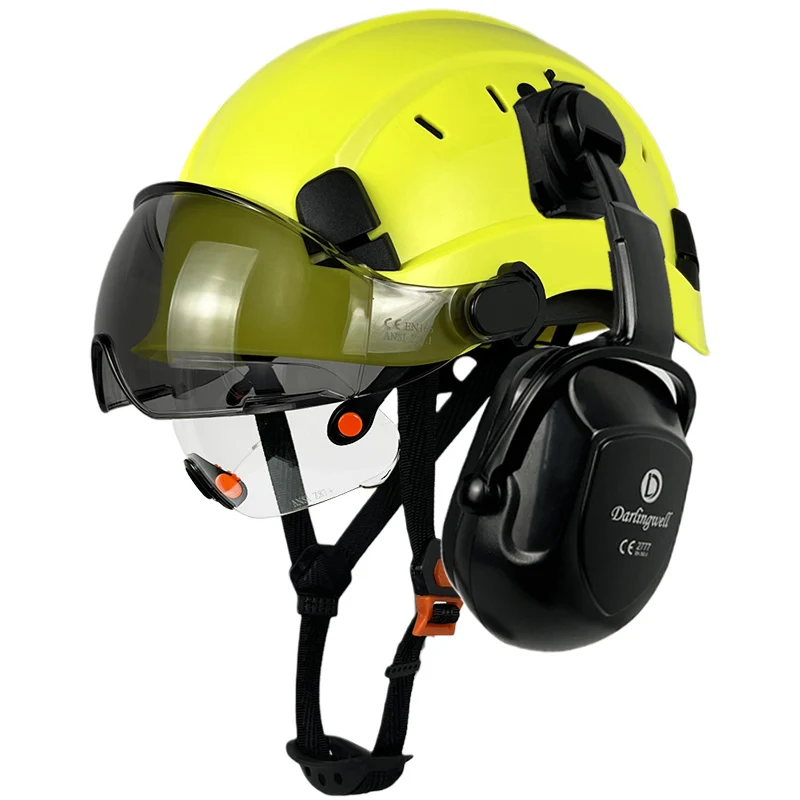 

CE Construction Safety Helmet With Visor Built In Goggle Earmuffs For Engineer Hard Hat ANSI Industrial Work Cap Head Protection