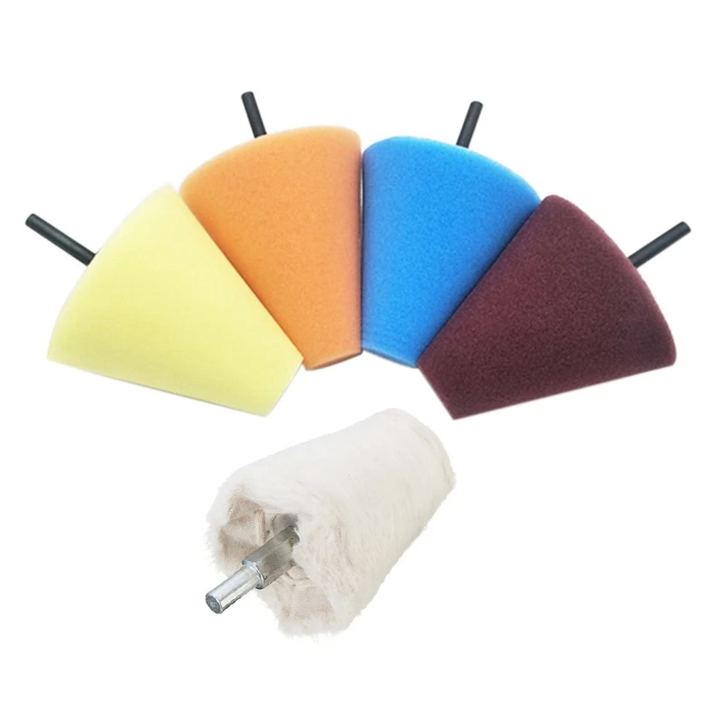 

5Pcs Sponge Cone Shape Metal Polishing Pad Cloth Buffing Pads For Wheels Hub