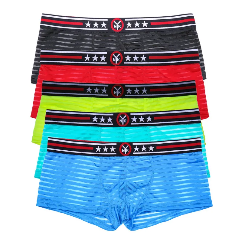 

Сексуальное мужское нижнее белье, трусы-боксеры, полосатые сетчатые прозрачные гей-боксеры, Мужские дышащие трусы