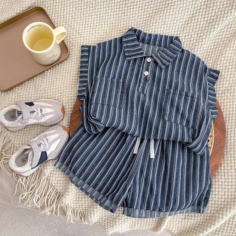 

Рубашка с коротким рукавом и шорты для мальчиков, на весну-лето