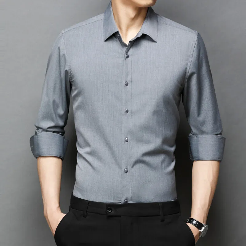 

2022 Spring New Men's Long Sleeve Shirts Business Casual High Grade Bamboo Fiber Commuter Slim Shirts Comfortable Shirts