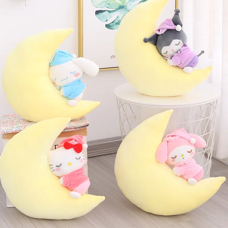 

Sanrio Anime Cartoon Moon Sleeping Pillow KT Cat Mymelody Cinnamoroll Kuromi Kuromi Plush Toy Bed Doll Girl Birthday Gift
