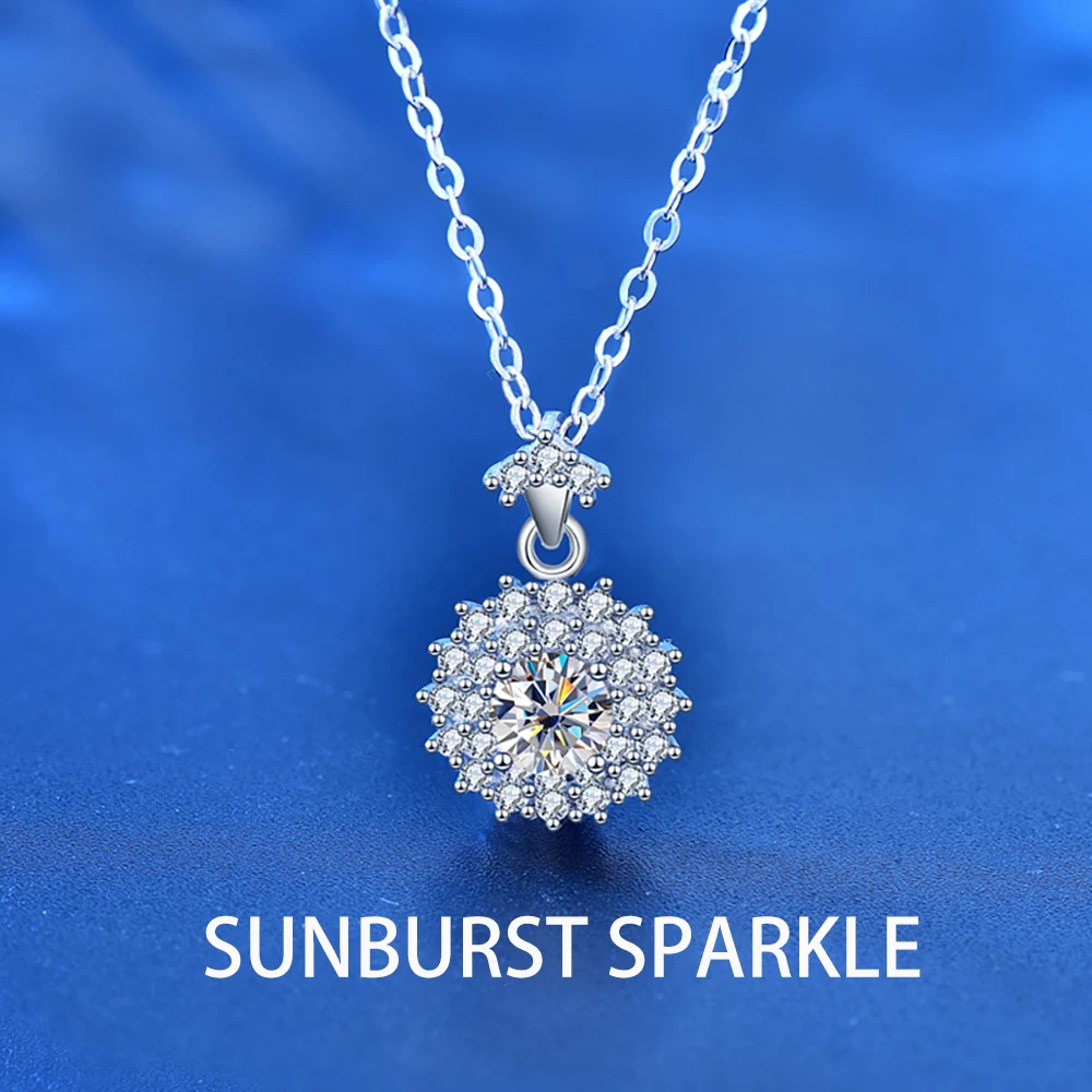 

0.5CT Sunburst Sparkle Moissanite Long Necklace 925 Silver Jewelry Certified Necklaces Woman Girl's Birthday Gift Sent Free