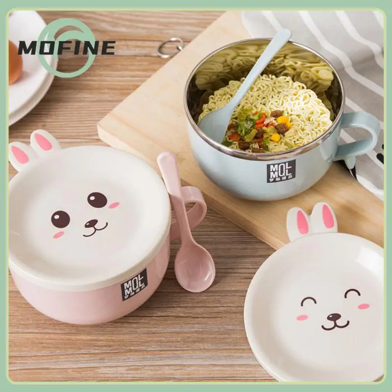 

Anti Scalding Lunch Bowl Cute Rabbit Lamian Noodles Bowl Double Layer Stainless Steel Tableware Set Bowl High-capacity Tableware