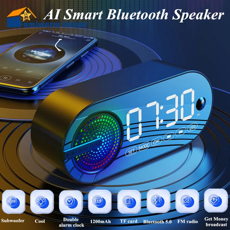 

Интеллектуальный Bluetooth-Динамик AI, мини-беспроводной громкий динамик, классветильник, TF-карта, USB-сабвуфер, портативный, MP3, музыка для ПК