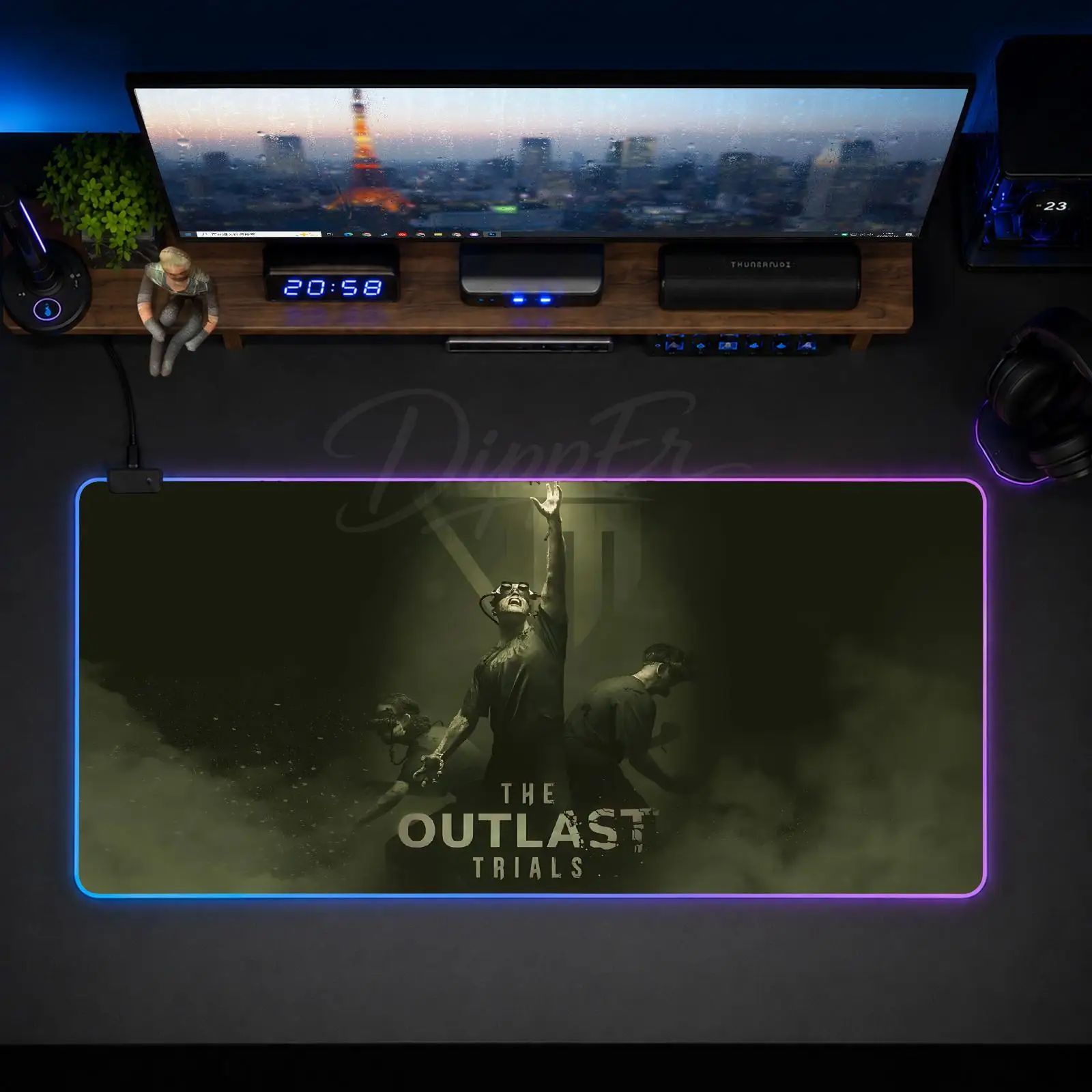 Фото Коврик для мыши A-The Outlast Trials, большой размер, светящийся LED-коврик для стола, XXL, игровой, нескользящий, резиновый, с подсветкой №3