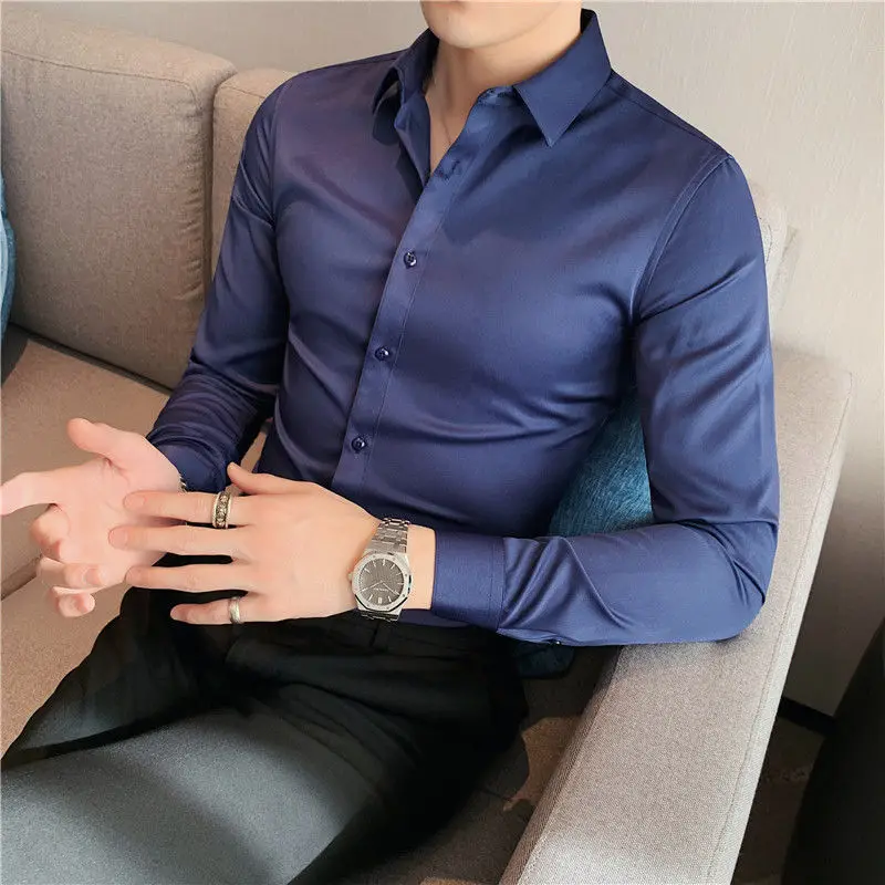 

British Style 2022 New Solid Long Sleeve Shirt Men Clothing Slim Fit Business Casual Chemise Homme Formal Wear Hot Tops A220