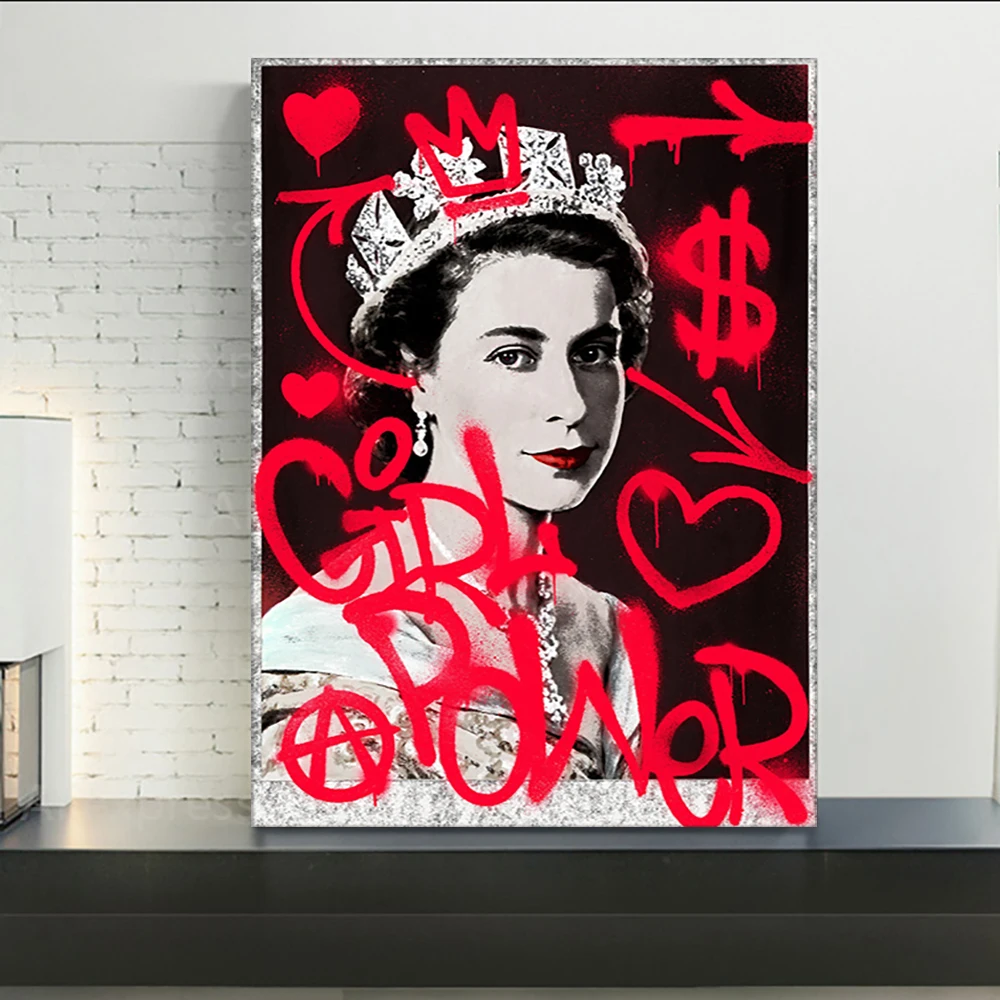 

Graffiti Street Art England Queen Canvas Posters Elizabeth II Luxury Portrait Painting Print Famous Wall Picture Living Room