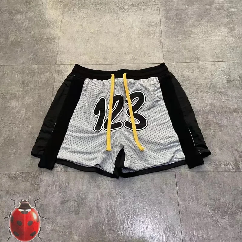 Сетчатые RRR123 желтые Лоскутные короткие брюки с Кулиской |