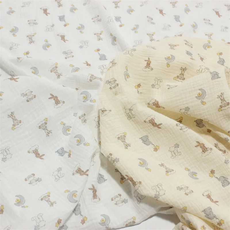 

Rabbit print 100*135cm Fabric Drape Cotton And Linen Double Gauze Crepe Baby Clothes Fabric Ladies Skirt Sleepwear Fabrics