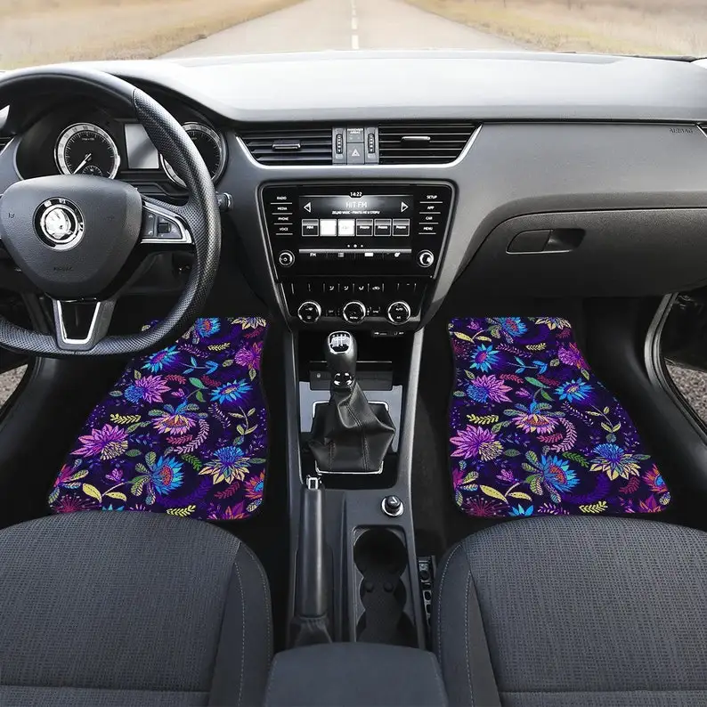 

Purple Floral Flowers Car Floor Mats Set, Front and Back Floor Mats for Car, Car Accessories