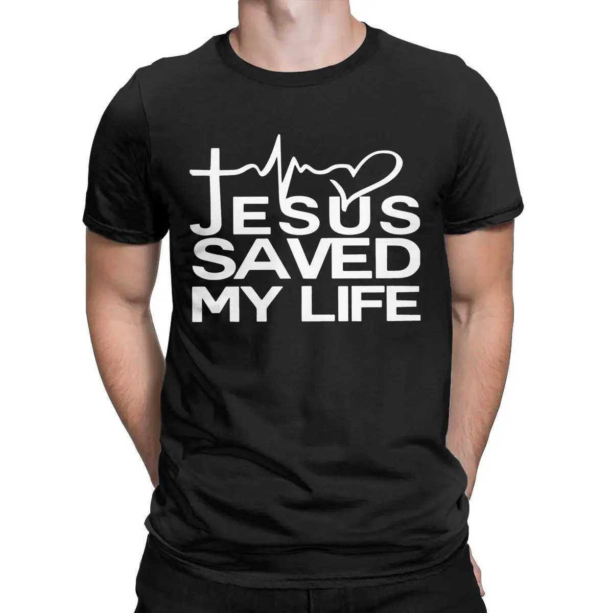 

Men's T-Shirt Jesus Saved My Life Creative Cotton Tee Shirt Short Sleeve T Shirts Crewneck Clothes Plus Size