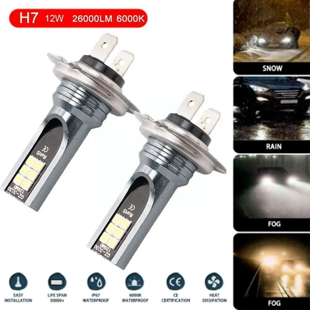 

2pcs H7 Led Headlight Bulb Beam Kit 12w High Power Light Bulbs Car Headlight Light Fog Auto 6000k Led Headlamp Car I0l4