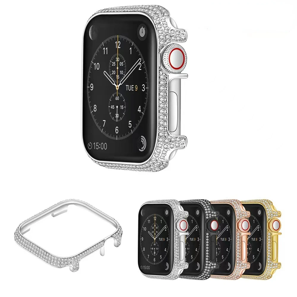 

Watch Case For Apple Watch Case 45mm 44mm Luxury Metal +Diamond Stainless Steel Protective Case For iWatch 7 6 5 4 SE 40mm Cover
