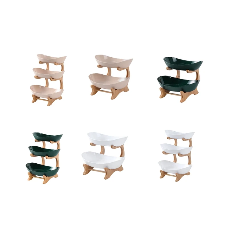 

Fruit Plates With Wood Holder Party Food Serving Display Stand Cake Tray Candy Oval Serving Bowls For Home