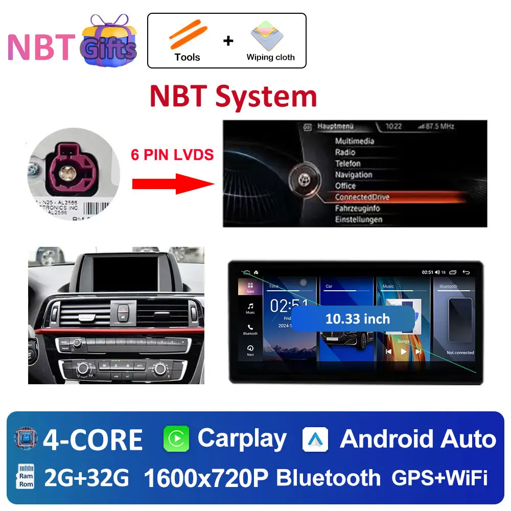

Автомобильный радиоприемник Android 14, мультимедийный плеер 4G для BMW 2 серии F45 F46 2014-2018 NBT EVO System Ультратонкий экран GPS-навигация