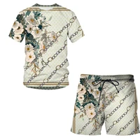 summer beach fashion gold chain 3d print two piece sets for men short sleeve shorts suits hawaiian high street sportswear outfit
