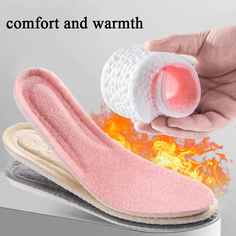 

1 Pair Fleece Insoles Winter Warm Heated Insoles Shock Absorbing Massage Shoe Pads Thicken Thermal Insoles For Men Women