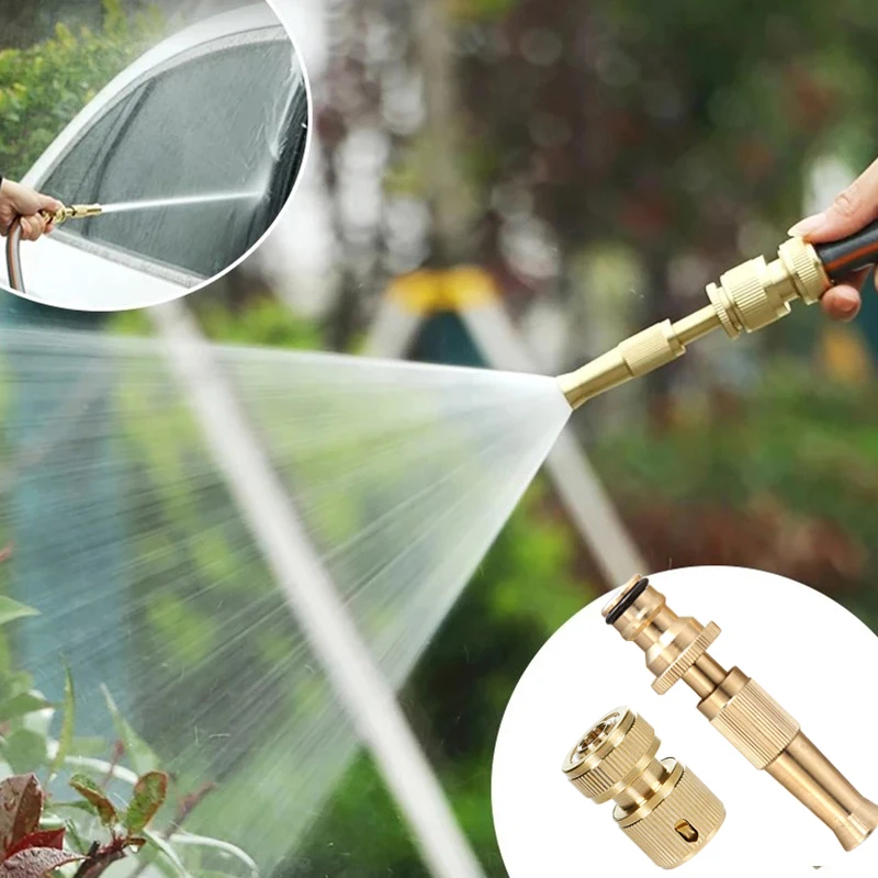 2pcs Spray Nozzle Water Gun Brass High Pressure Direct Spray Quick Connector Home Hose Adjustable Pressure Garden Sprinkler Tool