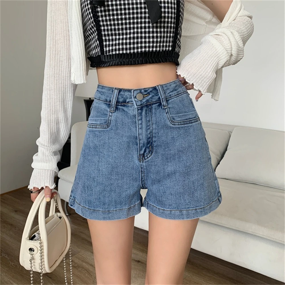 2023 New Spring/Summer Women's A-line Jeans Small Slim Tall Waist Straight Black Shorts