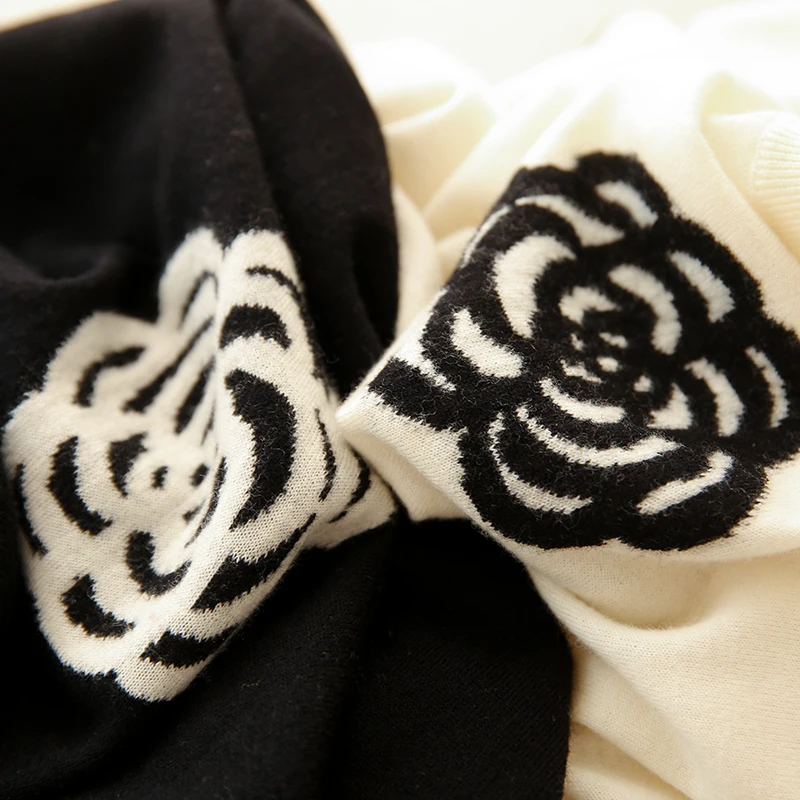 Женский шерстяной вязаный свитер элегантный и модный жаккардовый контрастных