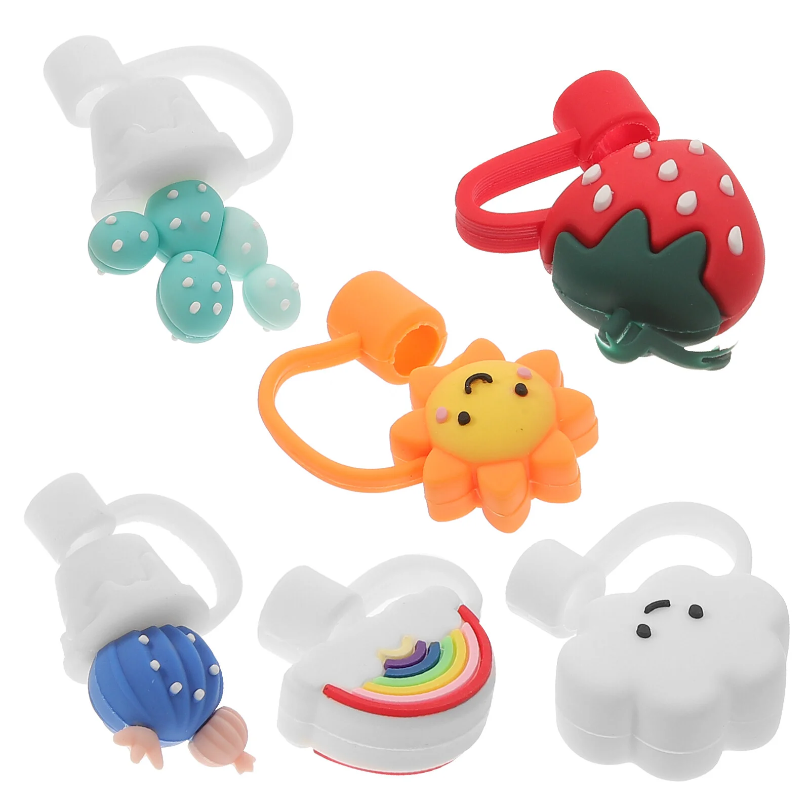 

Decorate Straw End Protectors Silicone Stopper Cute Covers Caps Reusable Straws