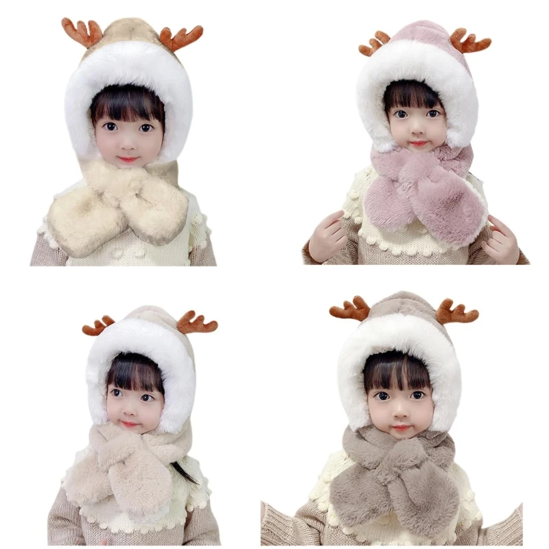 

Шарф с мультяшными рогами цельный головной убор милый плюшевый шарф с защитой от холода головной убор для мальчиков и девочек