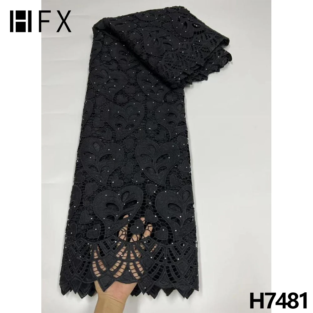 

HFX African Black Cord Lace Fabric High Quality Nigerian 2022 guipure Lace fabric Material for Wedding Party Dress Sewing H7481