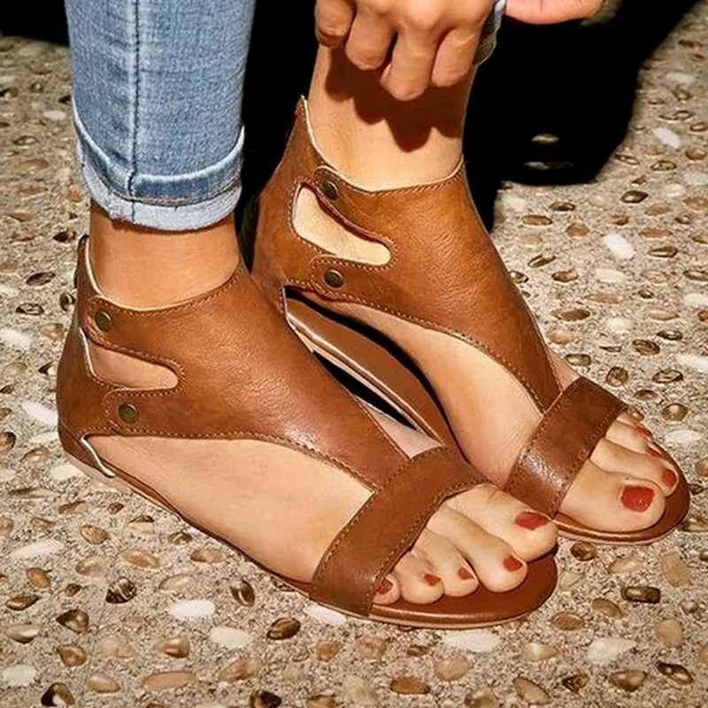 

Women Sandals Soft Leather Flat Sandals Shoes Women Plus Size Peep Toe Summer Sandals Casual Gladiator Beach Sandalias Mujer