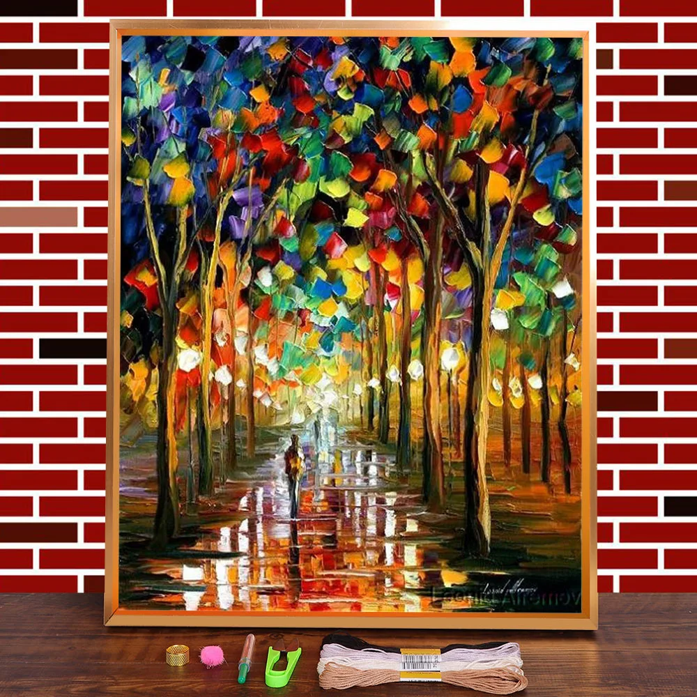 Afremov Rain Park оригинальный художественный Печатный холст 11CT вышивка крестиком