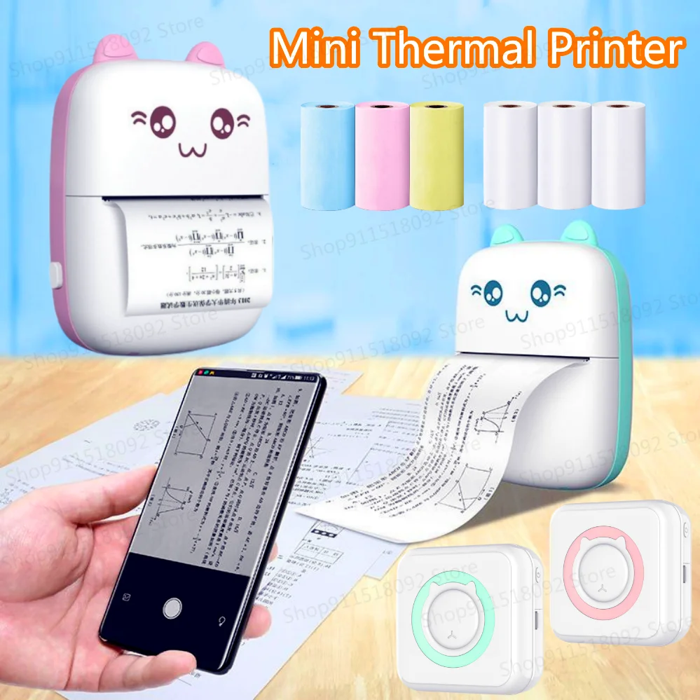 

Meow/Square Shape Mini Printer Portable Label Thermal Printers Stickers Paper 200dpi 57mm Miniprint Inkless Impresora Portátil