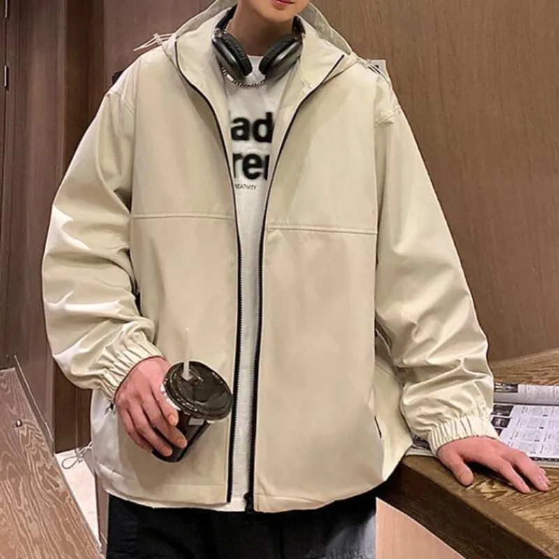 

Мужская куртка с капюшоном в японском стиле Privathinker, новая весенняя модная Свободная куртка на молнии, однотонная мужская верхняя одежда