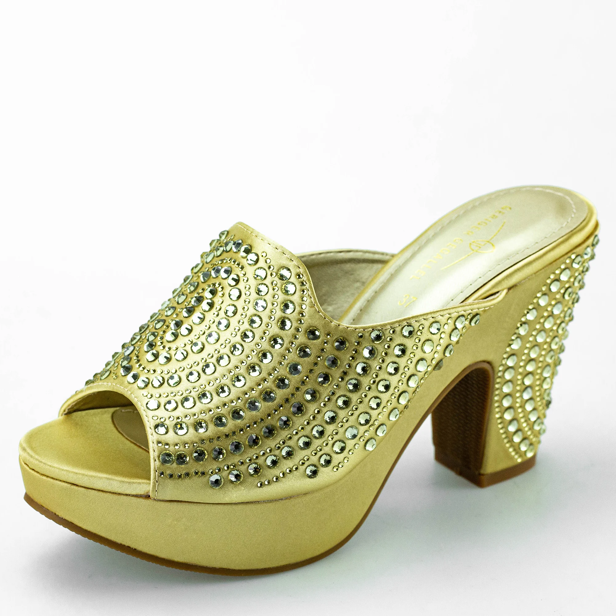 Gold Party Shoes Super High Heels 10CM Heeled Sandal for Women Rhinestone Wedding Party Dressy Shoes Summer Ladies Mules Sandals