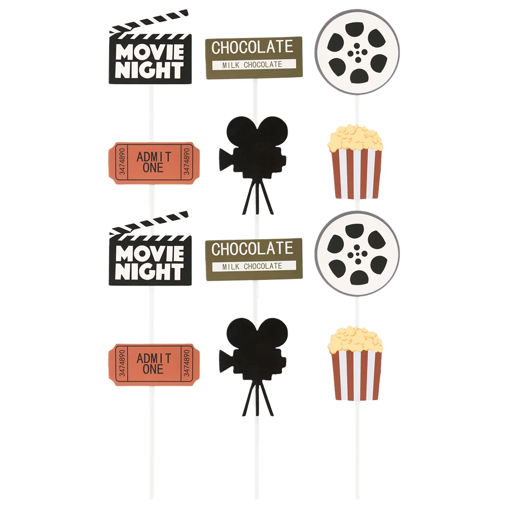 

24PCS Creative Cake Inserted Movie Themed Party Decor Popcorn Cinema Ticket Lamplight Camera Cake Picks Funny Movie Party Decor